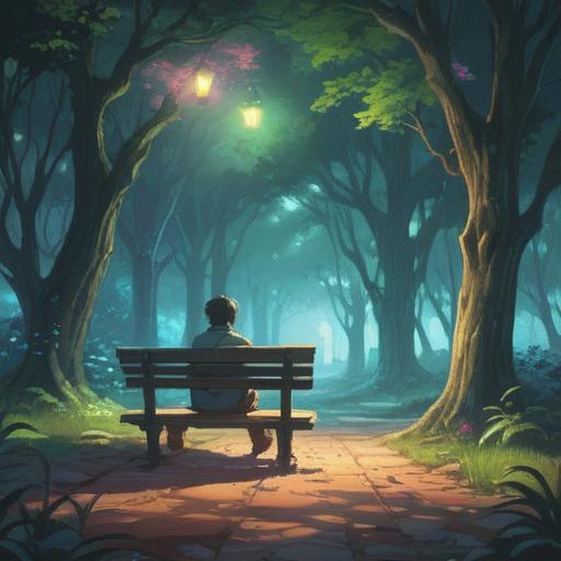 A serene landscape depicting the feeling of being ignored, ethereal light filtering through trees, a solitary figure sitting on a bench, surrounded by whispers of nature, symbolism of isolation and introspection, soft color palette, dreamlike atmosphere, 4k