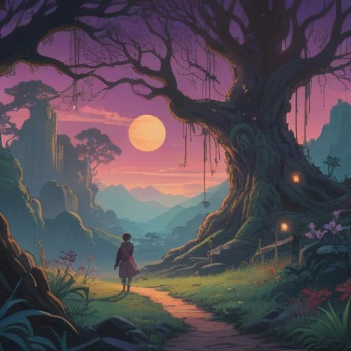 A mystical, shadowy landscape, ethereal figures lurking in the background, subtle spiritual symbols emerging from the darkness, a sense of foreboding yet curiosity, intricate details in the environment, soft, haunting light illuminating the scene, a blend of surrealism and realism, captivating atmosphere, thought-provoking imagery