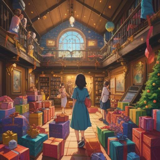 A vibrant scene depicting the power of gifts that brighten life, a diverse group of people sharing joyful moments, beautifully wrapped presents scattered around, warm smiles and laughter, a colorful outdoor setting, blooming flowers and sunlight filtering through trees, rich emotional expressions, capturing the essence of gratitude and connection, 4k