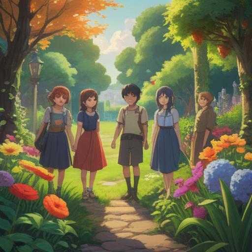 A serene and uplifting scene depicting a diverse group of people gathered in a lush garden, vibrant flowers blooming around them, soft sunlight filtering through the trees, expressions of joy and connection on their faces, representing the spiritual theme of being blessed by others, harmonious interaction and support among friends, unity in diversity, 4k