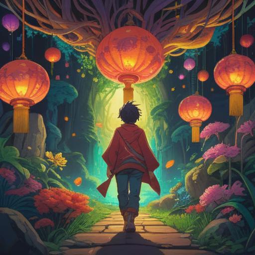 A spiritual scene depicting a person surrounded by glowing figures representing positive energy, vibrant colors, serene expression, symbols of good fortune, lush nature in the background, ethereal light, harmonious atmosphere, uplifting energy, 4k