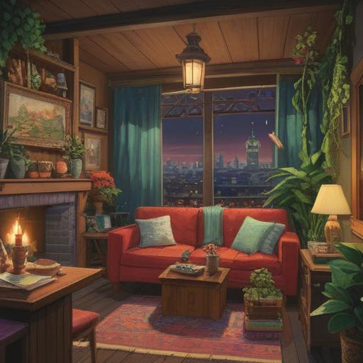 A cozy gathering at a lively home, people enjoying each other's company, vibrant decor symbolizing good luck, plants and charms enhancing the atmosphere, laughter and warmth filling the room, colorful accessories featuring traditional lucky symbols, joyful expressions on faces, inviting space, 4k