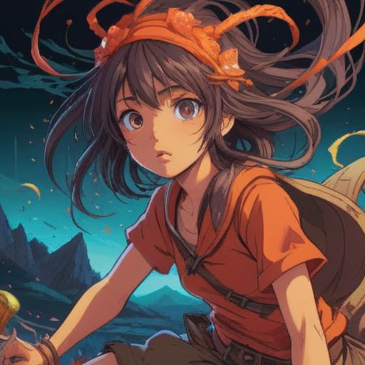 A whimsical illustration depicting a character inspired by the essence of spicy emotions and spiritual vibrations, vibrant colors reflecting a blend of intensity and tranquility, ethereal surroundings filled with cosmic elements, an aura of mystique and enlightenment, symbolic representations of growth and transformation, intricate details capturing the interplay of the material and spiritual worlds, harmonious atmosphere, 4k