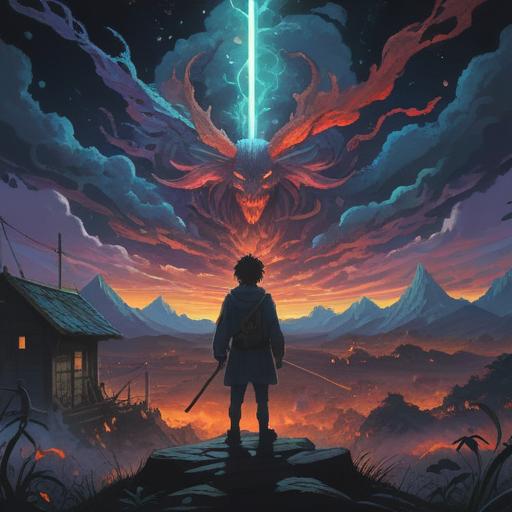 A mystical illustration depicting ominous spiritual signs appearing during challenging times, dark and foreboding atmosphere, strange symbols in the sky, a shadowy figure representing negativity, a turbulent landscape reflecting inner turmoil, rich textures, deep shadows, enhancing the sense of unease, 4k