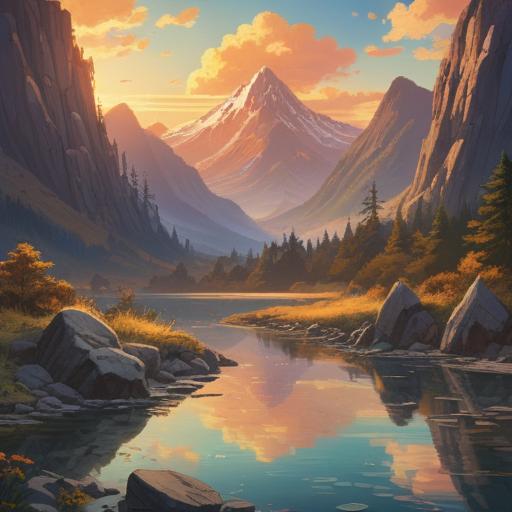 A serene landscape bathed in golden light, symbolizing hope and renewal, a beautiful sunrise emerging over a mountain range, gentle waves of a tranquil lake reflecting the sky, ethereal figures representing guidance and support in the foreground, lush greenery and blooming flowers, conveying a sense of peace and spiritual awakening, 4k