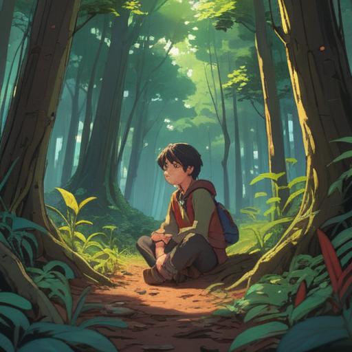 A serene and introspective scene, a person sitting quietly in a peaceful forest, soft sunlight filtering through the leaves, symbols of strength and resilience surrounding them, gentle spirit animals appearing, ethereal glow, signs of spiritual guidance in the atmosphere, comforting and reflective mood, 4k