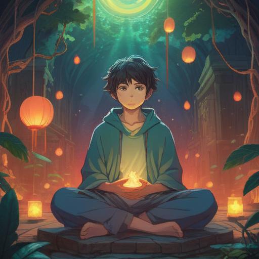 A serene and introspective scene, ethereal light illuminating a figure seated in meditation, surrounded by swirling energies and soft auras, representing heaviness in the body as a spiritual burden, nature elements symbolizing grounding and healing, calming colors and gentle textures, dreamlike atmosphere, 4k