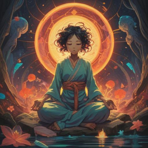 Spiritual signs to be aware of during the body purification process, ethereal glow, gentle light surrounding a meditative figure, vibrant energy flows, symbolic imagery of chakras and auras, serene natural setting, peaceful atmosphere, introspective expressions, harmonious connections, 4k