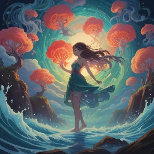 A serene representation of a person experiencing heaviness in their body, surrounded by calming energy waves, soft ethereal light illuminating the scene, a peaceful expression on their face, symbolizing spiritual awakening and introspection, nature elements like gentle flowing water and green leaves in the background, harmonious colors, tranquil atmosphere, 4k
