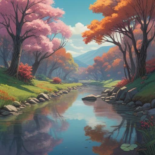A serene landscape depicting the cycle of life and death, gentle flowing river symbolizing transition, ethereal light representing spiritual connection, subtle presence of loved ones in the environment, tranquil atmosphere with soft colors, hints of nature's beauty, reflection on the meaning of loss, 4k
