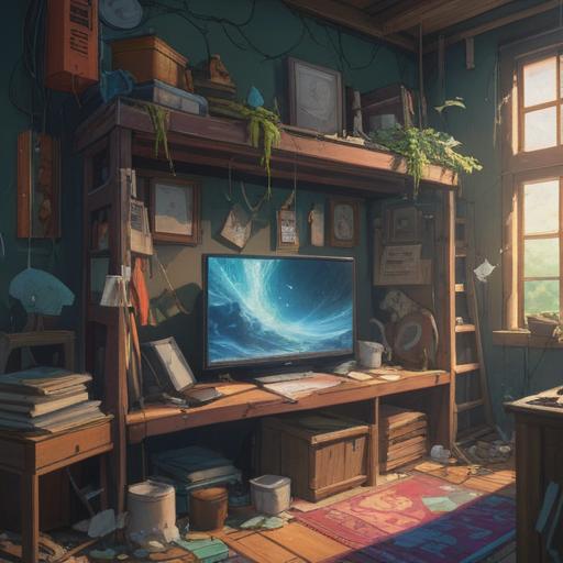 A serene representation of broken everyday objects, subtle light filtering through, symbolic of spiritual renewal, nature intertwined with shattered fragments, ethereal glow surrounding the pieces, illustrating transformation and growth, harmonious atmosphere, vibrant colors, 4k