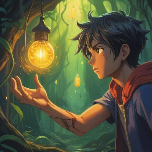 A mysterious scene of a person examining an unexplained cut on their arm, surrounded by ethereal light, symbolic representations of spirituality and healing, a tranquil forest background, soft glows and shadows, introspective expression, dreamlike atmosphere, 4k