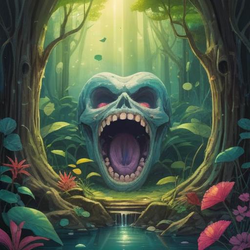 A mystical illustration depicting a left lower wisdom tooth, surrounded by ethereal light, symbolic representations of spiritual signs, a serene expression on a person's face, mystical aura, gentle color palette, nature elements intertwining, subtle celestial motifs, captivating and thought-provoking essence, 4k