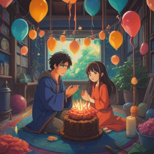 A heartwarming scene of a parent and child celebrating their shared birthday month, surrounded by symbols of spirituality and connection, vibrant colors, ethereal glow, joyful expressions, nature-inspired elements, harmonious atmosphere, deep bond representation, 4k