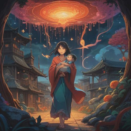 A spiritual scene depicting a mother and child with a tense atmosphere, contrasting imagery of discord and harmony, symbolizing the power of communication and understanding, elements representing luck such as a four-leaf clover and a dreamcatcher, ethereal light illuminating their connection, metaphorical representations of healing and reconciliation, rich colors, intricate details, 4k