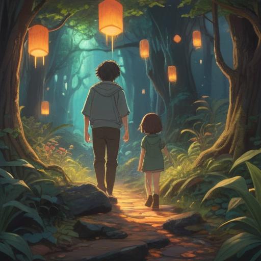 A serene and introspective scene depicting an ethereal connection between a child and a parent, soft, warm light illuminating their faces, a gentle breeze rustling leaves, symbols of love and loss woven throughout the imagery, celestial elements representing spiritual guidance, tranquil atmosphere, emotional depth, rich color palette, capturing the essence of deep familial bonds and the transition to the afterlife, 4k