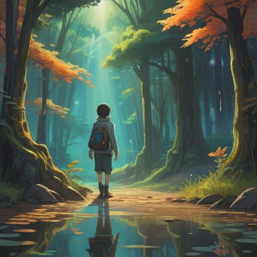 A serene and contemplative scene depicting the moment of reflection on the spiritual significance of sensing a parent's nearing end, warm light filtering through trees, an individual lost in thought, symbols of peace and acceptance, a gentle breeze rustling leaves, ethereal glow surrounding the figure, peaceful atmosphere, soft colors, 4k