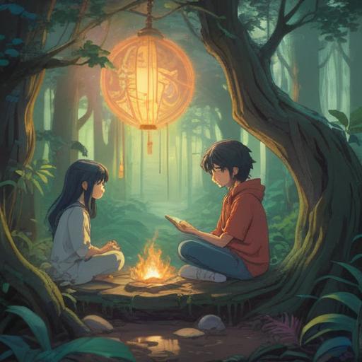 A serene illustration depicting a young adult contemplating their relationship with parents, soft ethereal light, symbols of spiritual guidance around, such as gentle aura and glowing orbs, conveying emotions of struggle and understanding, natural landscape in the background, peaceful atmosphere, 4k