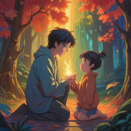 A serene and harmonious scene depicting a parent and child sharing a moment of connection, glowing aura around them, symbols of spirituality such as butterflies and soft light, peaceful nature backdrop, conveying love and guidance, warm and inviting atmosphere, 4k