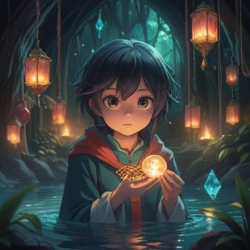 A serene and contemplative scene, showcasing a luminous crystal pendant symbolizing forgiveness, surrounded by soft glowing light, set against a tranquil nature backdrop, gentle flowing water, lush greenery, an air of peace and reflection, inviting serenity and healing, 4k