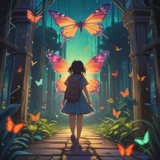 A serene and transformative scene depicting a person standing at a crossroads, gentle light illuminating their path, symbolic butterflies representing freedom and new beginnings, a peaceful forest in the background, ethereal aura surrounding the individual, soft colors and harmonious nature, spirituality and self-discovery, 4k