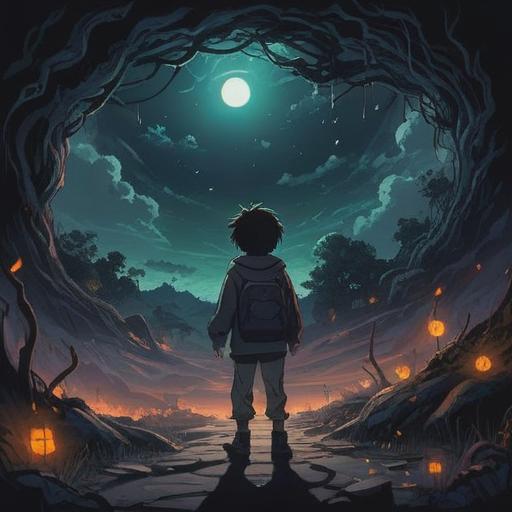 A dark, atmospheric illustration, ominous energy, abstract representation of spiritual signs, shadowy figures looming, a child gazing into a void, unsettling imagery, contrasting colors, foreboding environment, surreal elements, emotional turmoil, 4k