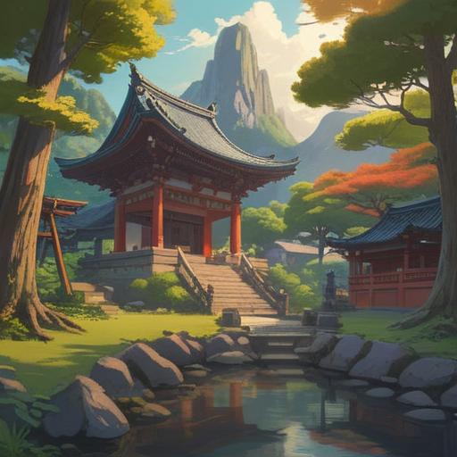 A serene illustration of the Shinryu Hachidai Ryuwang Shrine, showcasing its spiritual significance, surrounded by lush greenery and sacred mountains, vibrant dragon motifs intertwined with traditional Japanese architecture, peaceful ambiance, nature's tranquility, majestic dragon sculptures, deep connection to spirituality, ethereal light illuminating the shrine, 4k