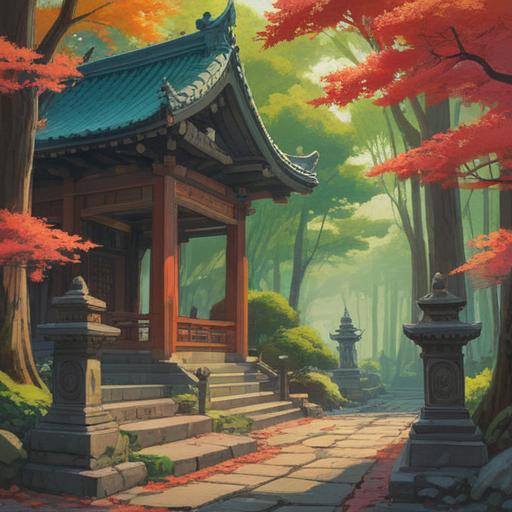 A serene and mystical representation of a visit to the Shinto shrine dedicated to the Eight Dragon Kings, lush forest surroundings, ethereal light filtering through the trees, various spiritual signs subtly integrated into the scene, such as floating orbs, intricate patterns in the ground, peaceful water elements nearby, visitors in contemplation, harmonious atmosphere, vibrant colors, captivating details, 4k