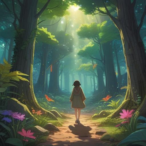 A serene scene of a person engaging in daily rituals with a gentle deity, surrounded by nature, soft sunlight filtering through trees, symbols of luck like four-leaf clovers and coins, harmonious atmosphere, peaceful expressions, detailed textures, vibrant greenery, tranquil mindfulness practices, 4k