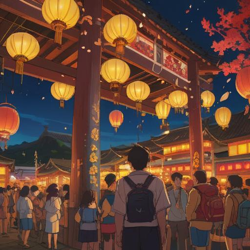 A captivating illustration of a traditional Japanese mikoshi, intricate details showcasing its ornate decorations, surrounded by vibrant festival atmosphere, lanterns illuminating the scene, people in colorful yukata celebrating, spiritual energy radiating from the mikoshi, sense of reverence and community spirit, 4k
