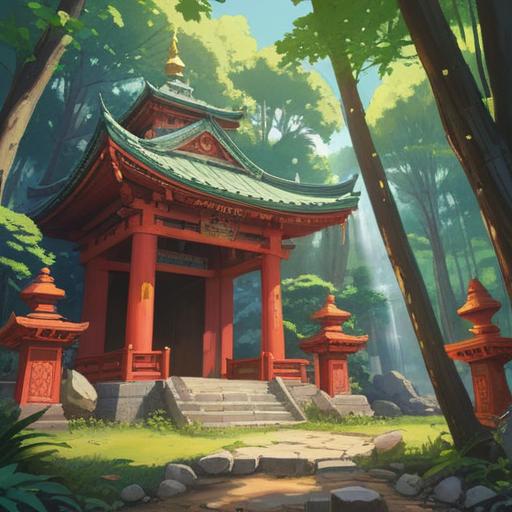 A serene illustration of Shinmei Shrine, vibrant lucky charms hanging from the shrine, gentle sunlight filtering through the trees, visitors praying and seeking fortune, traditional Japanese architecture, lush greenery surrounding the shrine, a sense of tranquility and hope, soft focus on the lucky items, 4k