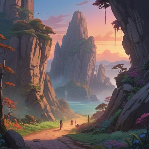 A mystical landscape featuring the majestic Kobe Iwa rock formation, vibrant colors, ethereal glow surrounding the rock, lucky charm elements integrated into the scene, serene atmosphere, gentle flowing water nearby, magical energy radiating from the rock, harmonious blend of nature and mysticism, 4k