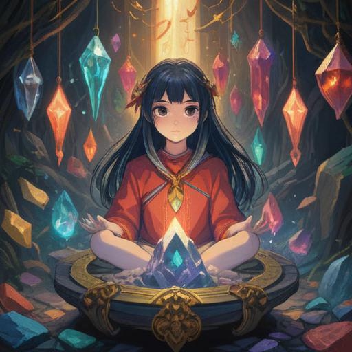 A serene illustration of a spiritual lucky item for nervous individuals, featuring calming crystals and soothing colors, surrounded by gentle, mystical elements, a peaceful ambiance, intricate details of each item highlighting its significance, nature-inspired background, ethereal glow, 4k