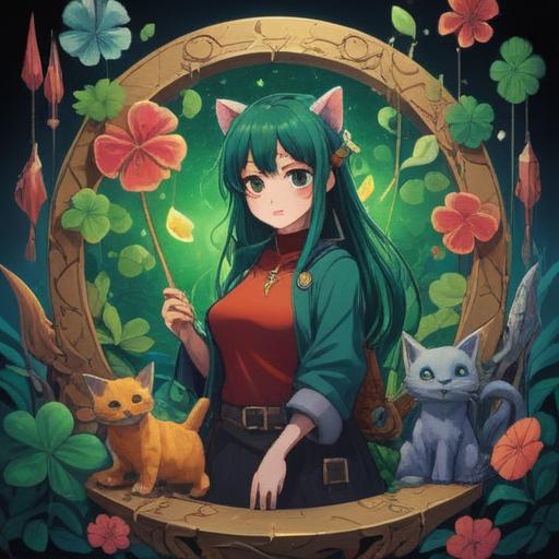 A serious person surrounded by various lucky items, such as a four-leaf clover, a lucky cat, a horseshoe, and a thoughtful expression, cozy indoor setting with warm lighting, emphasis on the items' details, soft focus background, 4k