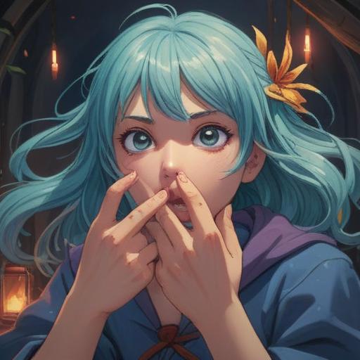 A mystical illustration featuring a close-up of a person's fingernail with deep nail biting effects, ethereal glow surrounding the nail, symbolic elements representing spiritual warnings, intricate designs woven into the skin, dark and light contrasts, invoking a sense of hidden messages and intuition, surreal ambiance, high detail, 4k