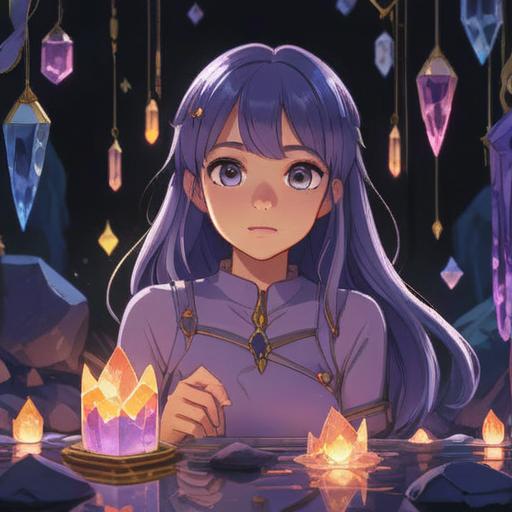 A serene and calming illustration of various lucky crystals arranged harmoniously, soft glowing lights reflecting off the crystals, soothing colors like lavender and light blue, peaceful setting with gentle nature elements like bamboo and water, subtle shimmer effects to illustrate their healing energies, inviting ambiance, detailed textures of the crystals, 4k