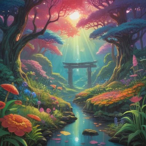 A serene landscape depicting the essence of all beings, ethereal light illuminating flora and fauna, interconnected nature, vibrant colors representing energy flow, mystical elements symbolizing life cycles, tranquil atmosphere inviting reflection, 4k