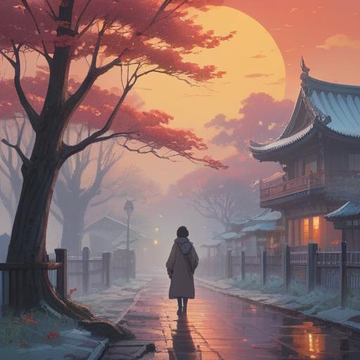 A serene and contemplative scene depicting the spiritual significance of illness during the New Year, gentle light filtering through a soft mist, an individual sitting in meditation surrounded by symbols of healing and renewal, traditional Japanese elements like cherry blossoms and lanterns, a sense of introspection and rebirth, vibrant yet soothing colors, 4k