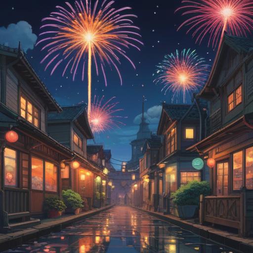 A vibrant and uplifting illustration symbolizing mental wellness for a fresh new year, colorful fireworks lighting up the night sky, diverse group of friends enjoying a joyous celebration, cozy setting with warm lights, motivational quotes displayed creatively, sense of community and support, peaceful surroundings reflecting positivity, 4k