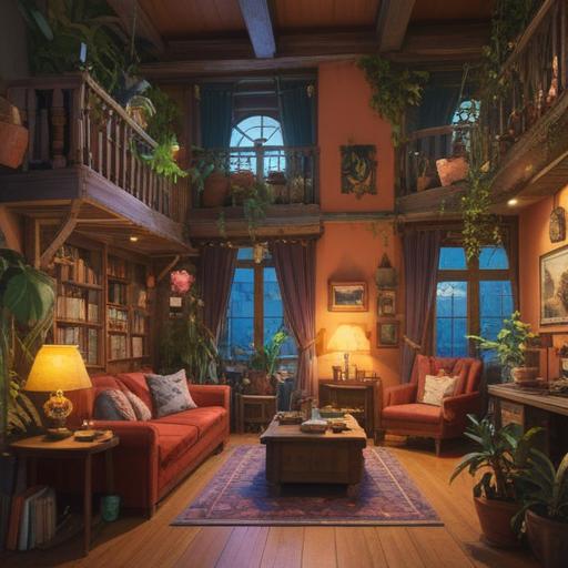 A cozy living room filled with warm lighting, stylish furniture, personal decorations, houseplants adding a touch of freshness, a welcoming atmosphere, boxes being unpacked, family photos on the walls, soft textiles like cushions and throws, a sense of belonging and comfort, 4k