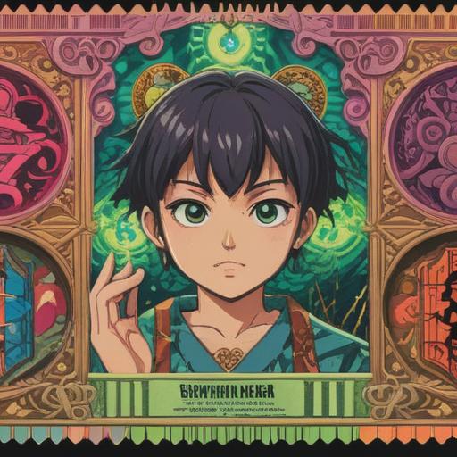 A vibrant and symbolic illustration of new banknotes representing spiritual blessings, intricate designs showcasing symbols of prosperity and abundance, people joyfully exchanging the banknotes in a serene environment, sunlight filtering through trees, a feeling of hope and renewal, diverse individuals celebrating together, rich hues, 4k