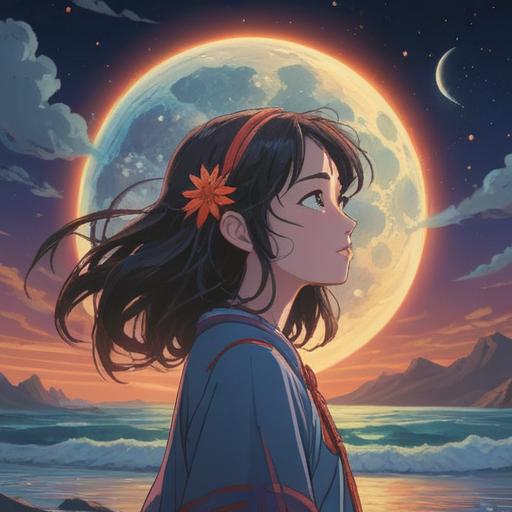 A mystical scene illustrating the spiritual significance of new moon headaches, ethereal lighting, gentle waves of energy radiating from the head, celestial symbols in the background, a person meditating under a new moon, serene expression, natural elements intertwined with the cosmic theme, harmony between mind and universe, 4k