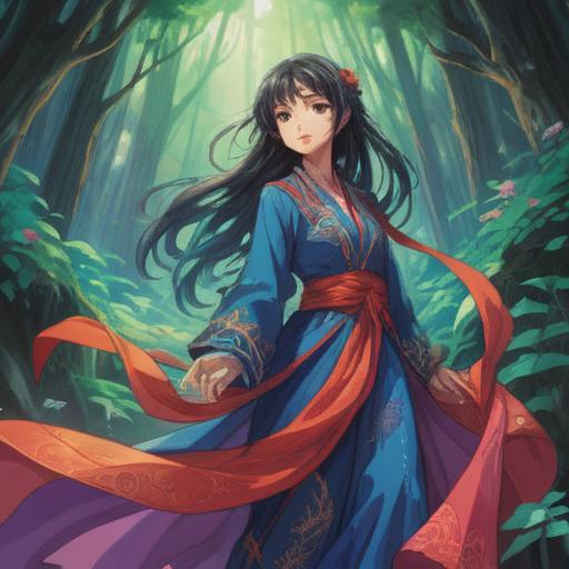 A spiritual representation of the desire for new clothing, vibrant colors symbolizing transformation and renewal, a person surrounded by flowing fabric, ethereal lights illuminating their journey, an ambiance of self-discovery and personal growth, soft textures and harmonious patterns, elements of nature intertwined, 4k