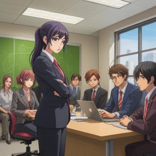 A confident professional in a modern office, wearing business attire, engaging in a team meeting with colleagues, showcasing positive body language, bright and open workspace, motivational posters on the walls, sunlight streaming through the windows, expressions of encouragement and collaboration, diverse group dynamics, focused atmosphere, 4k