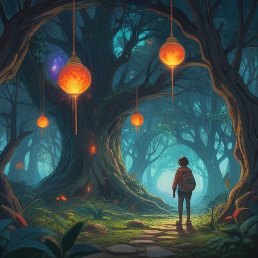 A serene and contemplative scene depicting a person discovering a new hobby, surrounded by symbols of spiritual growth, nature elements like trees and flowers, a gentle waterfall in the background, light filtering through lush foliage, soft color palette, a sense of peace and self-discovery, harmonious atmosphere, intricate details, 4k