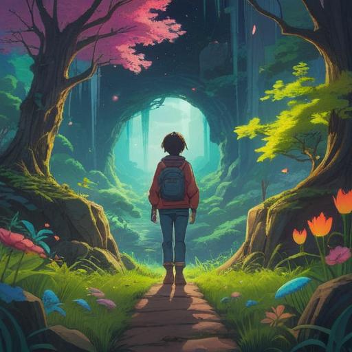 A serene landscape depicting a person discovering a new hobby, surrounded by vibrant nature, ethereal light illuminating the scene, symbolizing growth and enlightenment, diverse tools representing different hobbies, soft and calming colors, harmonious atmosphere, sense of joy and fulfillment, spiritual awakening, 4k