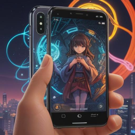 A serene and vibrant illustration of a new smartphone imbued with spiritual symbols, glowing aura surrounding the phone, intricate designs representing connections and energy flow, soft light illuminating the scene, nature elements like blooming flowers and flowing water, symbolizing transformation and communication, harmonious balance between technology and spirituality, 4k