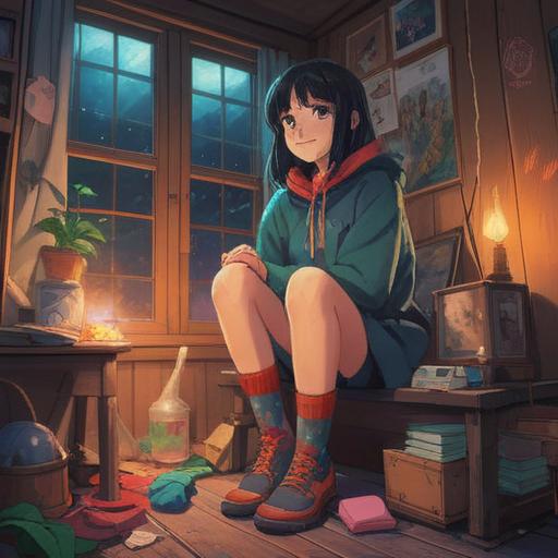 A fresh pair of socks symbolizing a sense of renewal and improved luck, vibrant colors, cozy atmosphere, a person smiling while putting on the socks, surrounded by glowing golden light, soft textures, uplifting mood, detailed background with elements of good fortune, cheerful and optimistic feeling, 4k