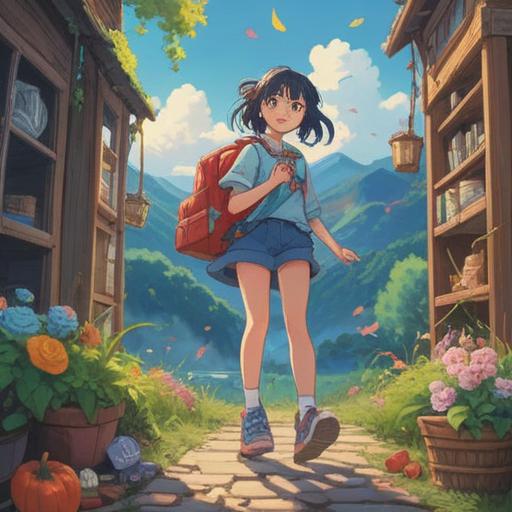 A joyful scene of a person wearing new shoes, surrounded by lucky charms, bright and cheerful colors, outdoor setting with a blue sky, smiling expression, various lucky items like four-leaf clovers and horseshoes, festive atmosphere, uplifting mood, 4k