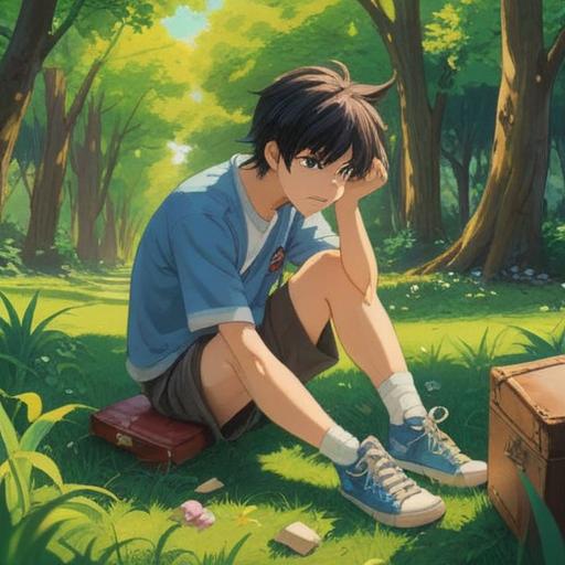 A person joyfully putting on new shoes, symbolizing fresh beginnings and spiritual awakening, vibrant colors, grassy park setting, soft sunlight illuminating the scene, inspired expressions, connecting with nature, serene and uplifting atmosphere, vibrant energy, 4k